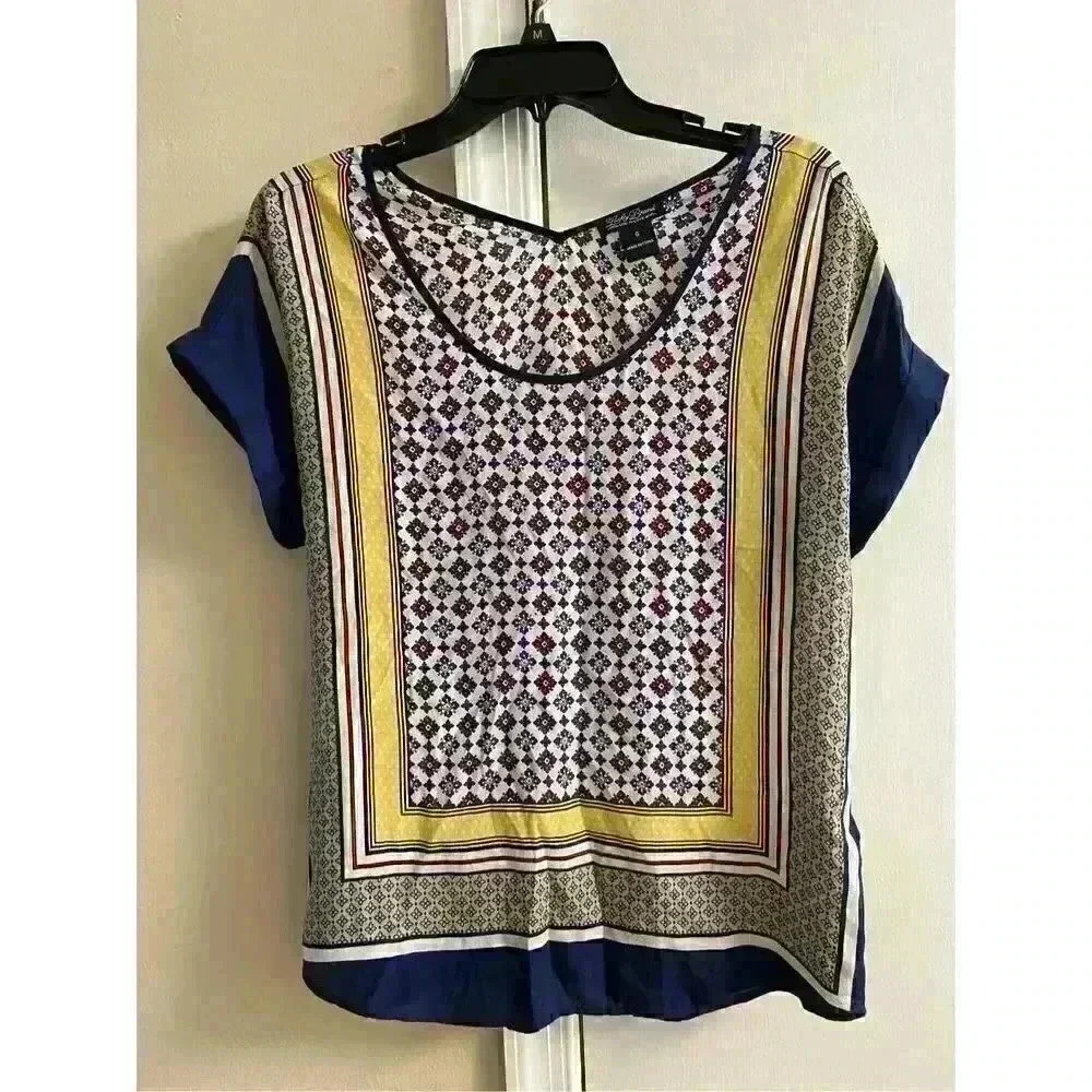 Lucky brand 𝅺100% Silk Color Block Shirt Sleeve Blouse, Small